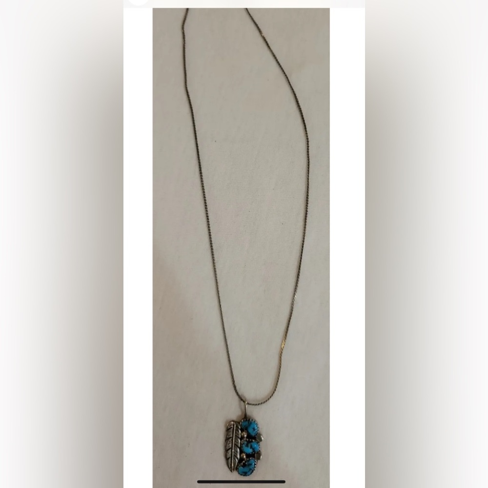 P.R. Sterling Feather Turquoise Beads & Non-Branded 18k Plated Gold Necklace
